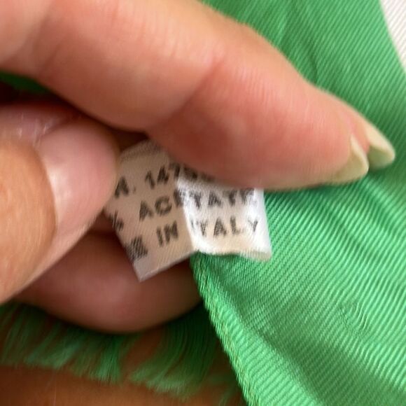 Vintage mid century Raffaello green, white & navy blue acetate long scarf - Picture 5 of 9